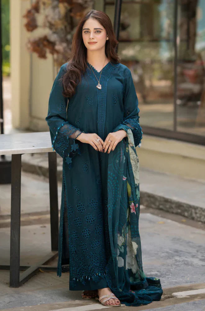 Heavy Chikenkari Embroidered Dhanak 3-Piece Suit