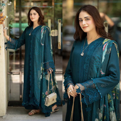 Heavy Chikenkari Embroidered Dhanak 3-Piece Suit