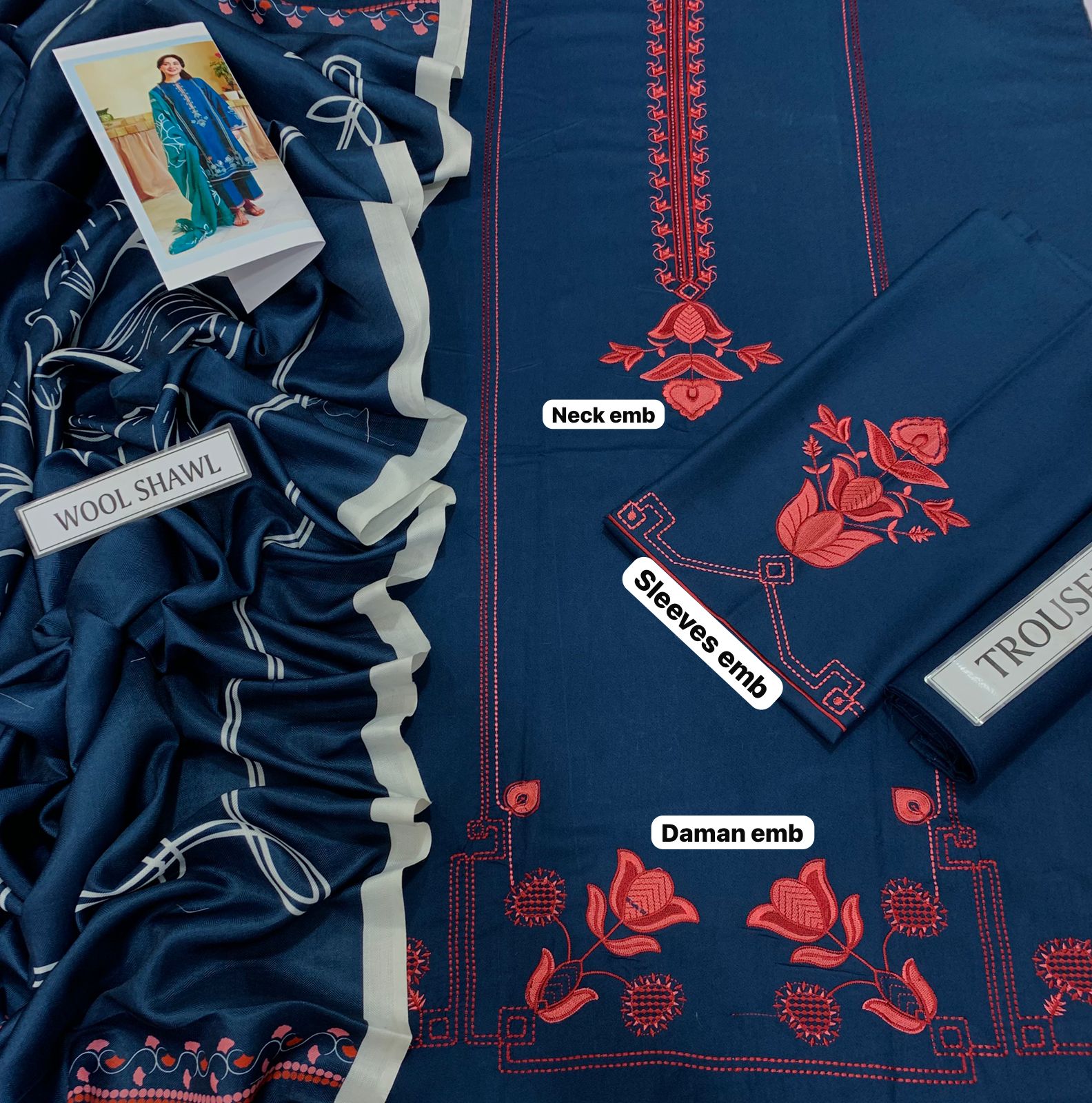 Heavy Embroidered 3PC Suit with Pashmina Shawl